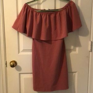 Off the Shoulder Muted Pink Mini Dress